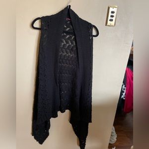 Black long crochet vest. A fall staple!